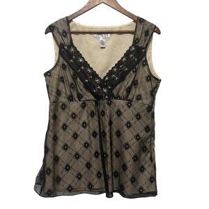 Nine Co By Nine West Top 12‎ Beige Black Lace Overlay Embroidered Whimsigoth